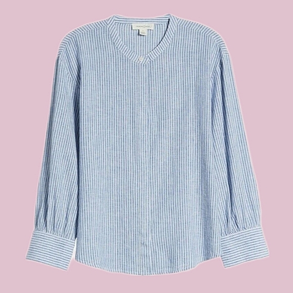 Treasure & Bond Stripe Long Sleeve Linen Blend Blouse - Picture 2 of 9